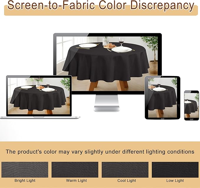 JIUZHEN Round Tablecloth Linen Textured Wrinkle Stain Resistant Farmhouse Table Cloth Decorative Fabric for Kitchen, Dining, Party, Wedding,Outdoor Use,30 Inch Round,Black