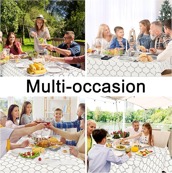 Smiry Round Plastic Table Cloth, Waterproof Vinyl Tablecloth with Flannel Backing for Round Tables, Wipeable & Spillproof for Dining, Camping, Indoor and Outdoor (60" Round, Beige)