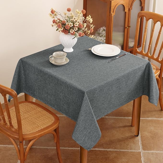 Faux Linen Fabric 54 x 54 Inch Square Grey Tablecloth Textured Water Resistant & Washable Card Table Cloth Anti-Scratch for Dining Kitchen Patio