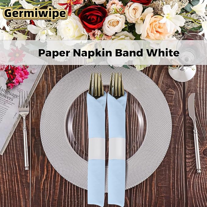 Germiwipe Napkin Band Pack of 2,500,Napkin Rings Self Adhesive,Silverware Wraps Bands (White, 2500pcs)