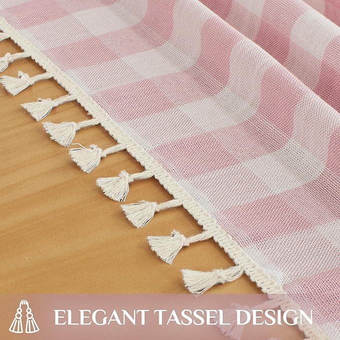 Softalker Valentines Pink Gingham Tablecloth Square, Outdoor Linen Cotton Checkered Table Cloth with Tassel, Heavy Duty Wrinkle Free Plaid Table Cover for Easter Dining Spring Party - 55 x 55 Inch