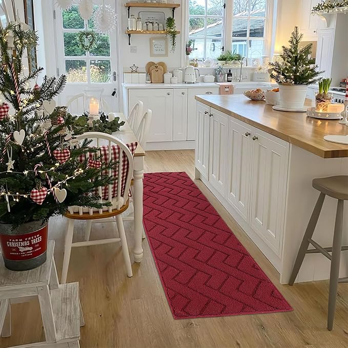 hicorfe Kitchen Rugs and Mats Sets,2 Pieces Super Absorbent Polypropylene Non-Slip Rug,Soft Comfort Floor Mat,Machine Wash for Kitchen,Hallway,Office,Sink,Laundry(20" x 32"+20" x 48",Red