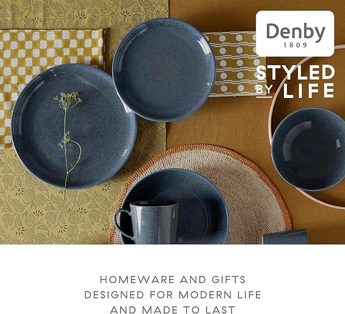 Denby - Dark Gray Speckle Cereal Bowls Set of 6-27.7oz Dishwasher, Microwave Safe - Scratch Chip Resistant - Reactive Gray Glaze, Ceramic Stoneware - Tableware for Oats, Cereal, Desserts