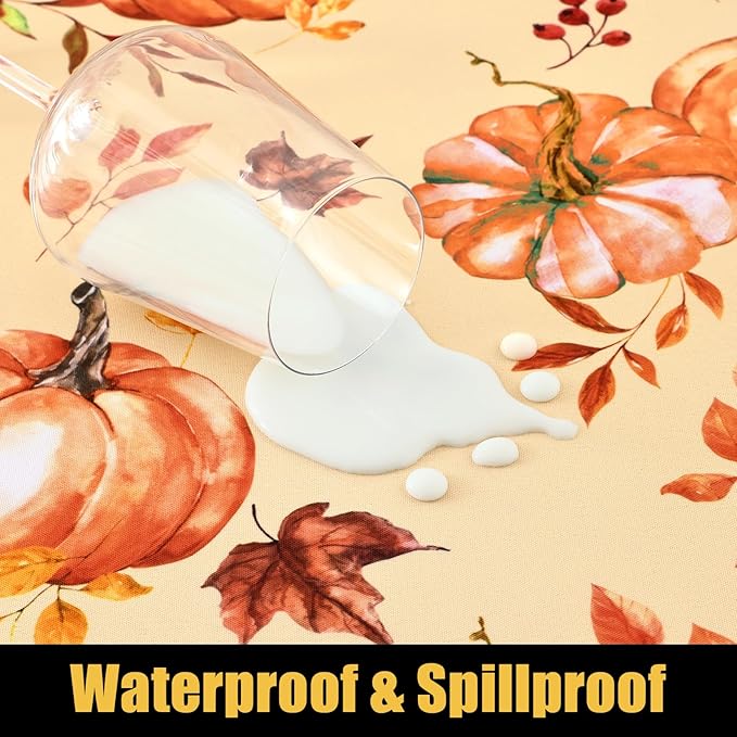 Smiry Rectangle Thanksgiving Table Cloth, Waterproof Elastic Fitted Tablecloths for 8 Foot Tables, Washable Polyester Table Cover for Autumn Harvest Parties (Pumpkin Leaf, 30"x96")