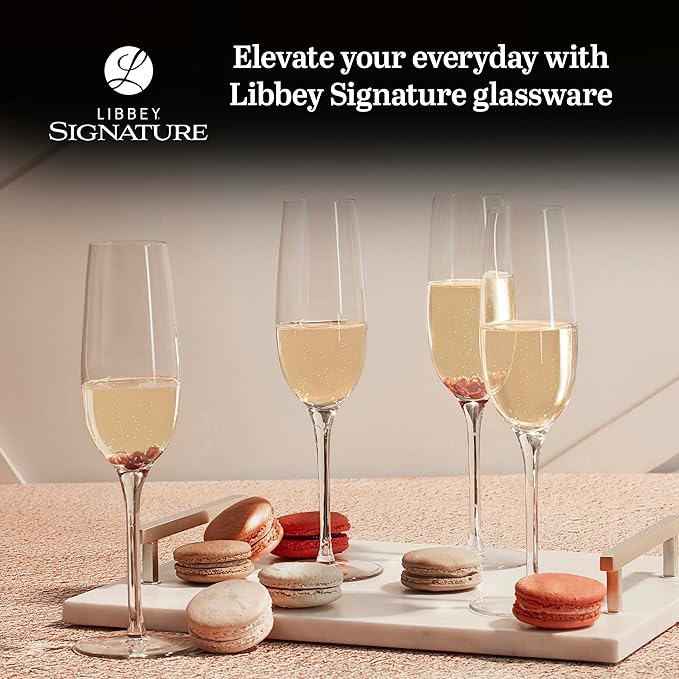 Libbey Signature Kentfield Champagne Flutes Set of 4, Elegant Champagne Glass with Curved Design, Glassware Drinking Glasses for Prosecco, and More