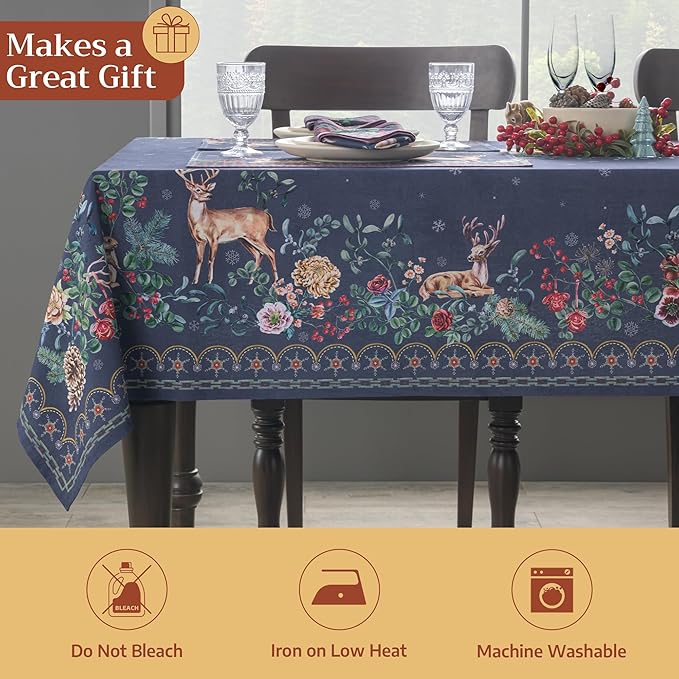 Maison d' Hermine Table Cloth Rectangle Table 100% Cotton 54 x 72 Inches Fall Tablecloth Reusable Everyday Use for Thanksgiving Christmas Decorations Dining Farmhouse Party (Christmas Joy)