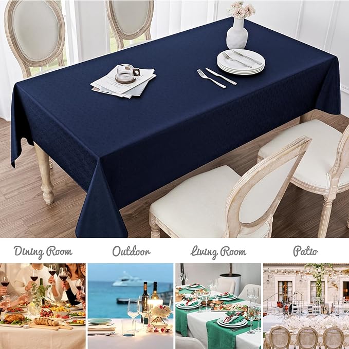 Rectangle Tablecloth Waterproof 60x104 inch Linen Textured Table Cloth Stain and Wrinkle Resistant Washable, Decorative Fabric Table Cover for Dining, Party and Camping, Navy Blue