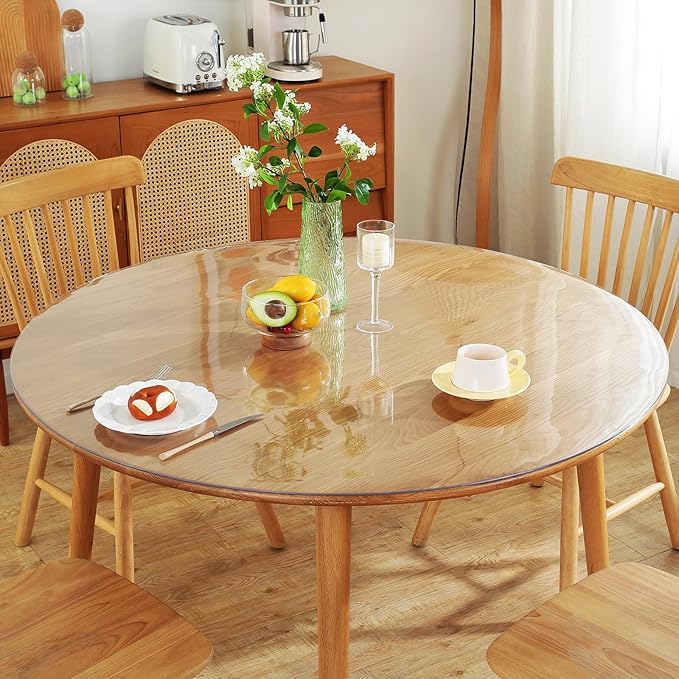 Warmstar Clear Table Protector 2mm Thick, Dia.24 Inch Round Clear Table Cover Protector, Plastic Table Cover, Clear Desk Mat Desk Pad, Desk Protector Mat for Coffee Table, Writing Desk, Dining Room