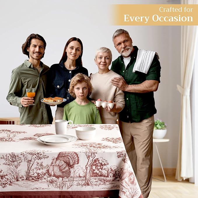 Maison d' Hermine Table Cloth Rectangle Table 100% Cotton 70 x 90 Inches Fall Tablecloth Reusable Everyday Use for Thanksgiving Christmas Decorations Dining Farmhouse Party (Holy Jouy - Brown)