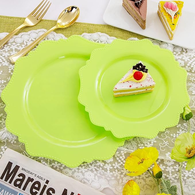COLOSUS Disposable Cristmas Plastic Plates 60Pcs, Light Green Party Plates, Heavy Duty 30 Dinner plate 10.5" and 30 Salad/Dessert Plate 8.25" for Easter Party Dinner
