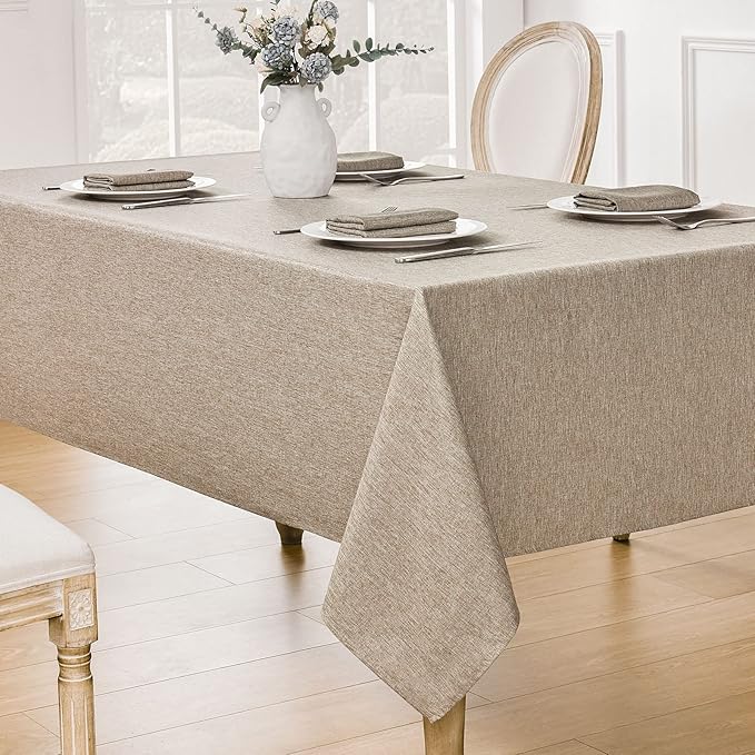 Rectangle Tablecloth Linen Textured Waterproof & Stain Resistant Table Cloth Wrinkle Free Decorative Fabric Farmhouse Table Cover for Dining/Party/Buffet/Wedding, 60 x 144 Inch, Mocha