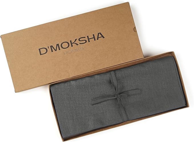 D'Moksha Homes Linen Charcoal Grey Table Runner 120 Inches Long - 100% Pure Linen Dining Table Runner 14 x 120 Inch for Spring, Easter - Machine Washable