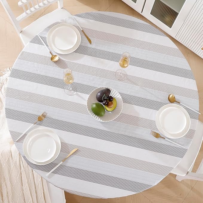 Walrus Round Vinyl Fitted Tablecloth with Flannel Backing Elastic Edge Design Table Cover Waterproof Oil-Proof PVC Table Cloth Stain-Resistant Best for 45"-56" Round