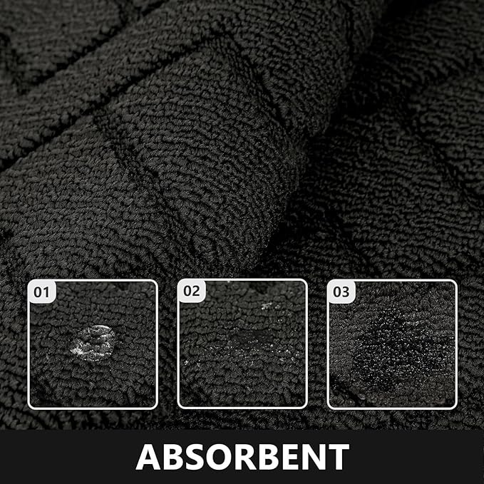 hicorfe Kitchen Runner Rug and Mats Sets,2 Pieces Super Absorbent Polypropylene Non-Slip Rug,Soft Comfort Floor Mat,Washable for Kitchen,Hallway,Office,Sink,Laundry(20" x 32"+20" x 59",Black)