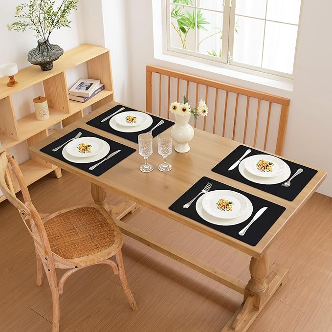 FROMHEART Faux Leather Placemats Set of 8–Waterproof,Heat/Oil Stain-Resistant PU Table Mat–Reversible,Non-Slip,Easy to Clean Place Mats for Kitchen,Dining,Indoor/Outdoor,(Black,11.8" x 17")