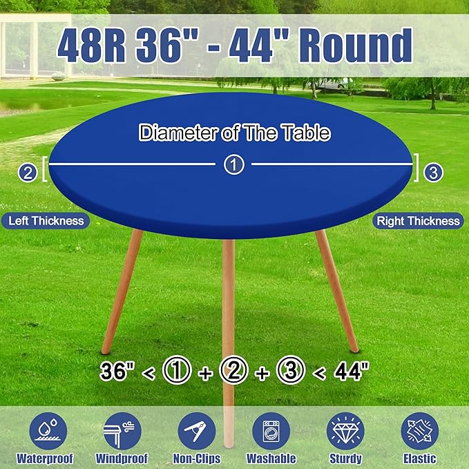 Round Spandex Tablecloth 2 Pack, Elastic Fitted Waterproof Tablecloths for 36"-44" Tables, Stretch Washable Picnic Table Cover for Camping, Dining, Indoor and Outdoor, Blue