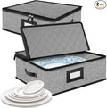 Quilted Platter Storage Case 2PACK-Fine China Storage Containers Hard Shell for Organizing,Stackable Plate Storage Containers with 8 Felt Dividers,dinnerware Storage,Moving Box,Moving Supplies