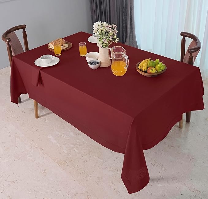D'Moksha Homes Linen Tablecloth for Rectangle Tables 60 x 132 Inch - 100% Pure Linen Dark Red Table Cloth - Machine Washable Cloth Tablecloth for Valentines, Spring