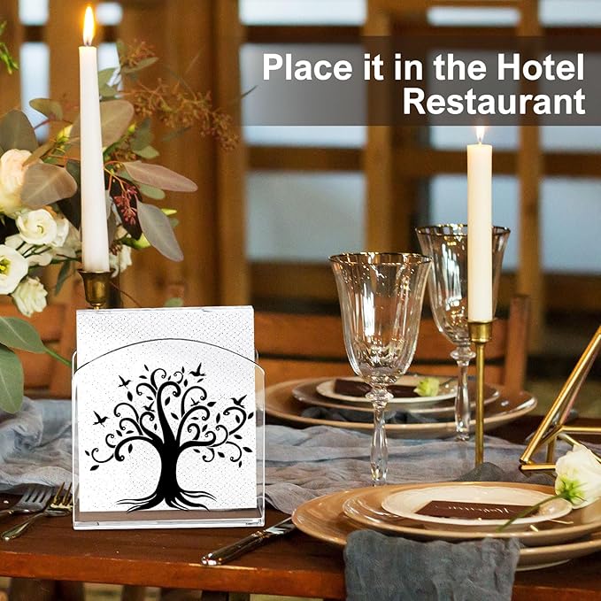 Tree of Life Decor Napkin Holder for Table, 2 Pack 5"x5" Spring Paper Holder for Kitchen, Party, Dining Restaurant, Bar Summer Rustic Cocktail Paper Napkin Dispenser for Table Decoration Gift