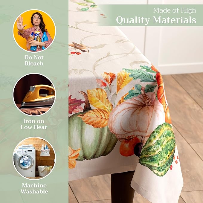 Maison d' Hermine Table Cloth Rectangle Table 100% Cotton 60 x 108 Inches Fall Tablecloth Reusable Everyday Use for Thanksgiving Christmas Decorations Dining Farmhouse Party (Lumina)