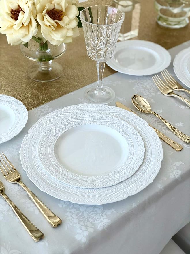 " OCCASIONS " 80 Plates Pack,(40 Guests) Extra Heavyweight Vintage Wedding Disposable/Reusable Plastic Plates 40 x 11'' Dinner + 40 x 8.25'' Salad/Dessert Plate (Chateau White)