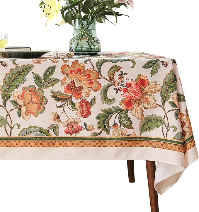 patdrea Designer Linen Rectangle Tablecloth,Vintage Provencal Rustic Floral Pattern Tablecloths,Decorative Table Cover Cloth for Kitchen,Dining Room,Tea Party,Home,Christmas,55"*71"