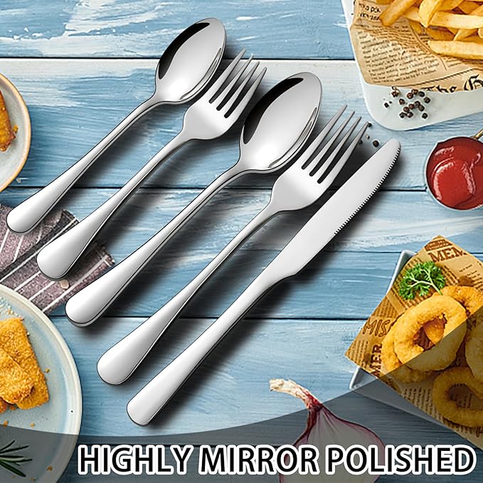 Stainless Steel Flatware Set - Forks, Knives, and Spoons for Home and Restaurant Kitchen - Rust Resistant Cutlery Utensils (160, Silver)