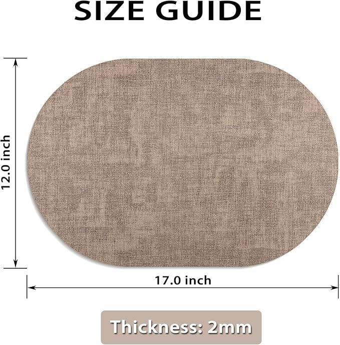Placemats Set of 12 Washable, Heat Resistant Table Placemats Wipeable Faux Leather Oval Place Mats Non Slip, Waterproof Oval Table Mats for Indoor Outdoor, Apricot