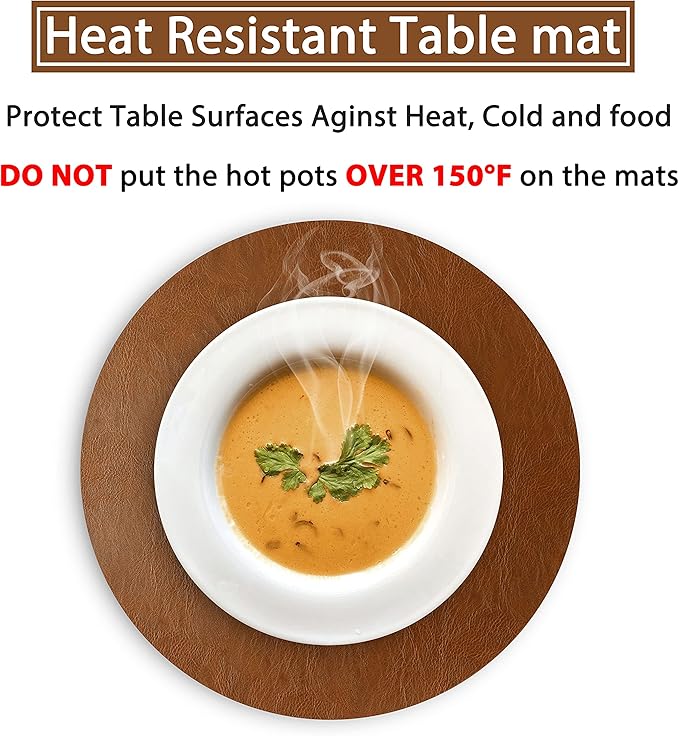 Embossed PU Leather Placemats, Waterproof Coffee Coasters, Kitchen Table Mats, Easy to Wipe Off for Dining Round Table