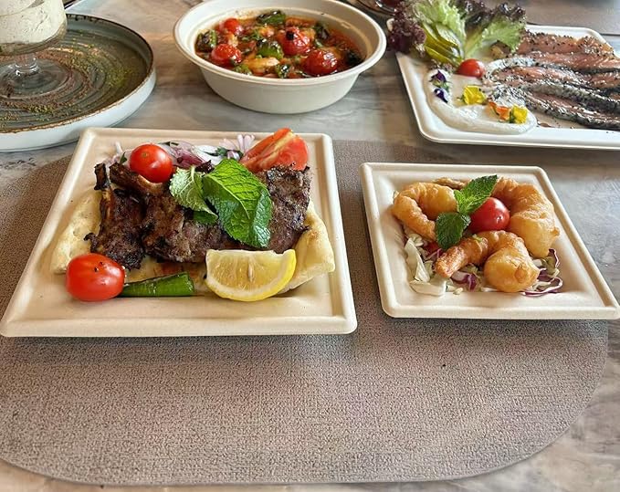 GreenWorks 8 inch and 10 inch Compostable Plates (each 50 Count), 100 Count Bagasse and Bamboo Fiber Disposable Paper Plates