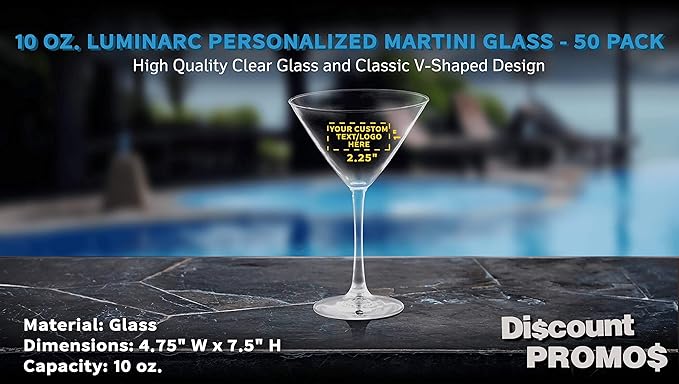 Custom Martini Glasses by ARC 10 oz. Set of 50, Personalized Bulk Pack - Perfect for Hotel, Bar, Restaurant or Lounge - Clear