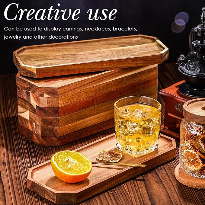 Dandat 12 Pack Wooden Serving Platter Acacia Wood Platters 12 x 5 Inch Rustic Serving Tray Rectangular Charcuterie Board Cheese Plate for Home Decor Dessert Vegetables Fruit Cookie