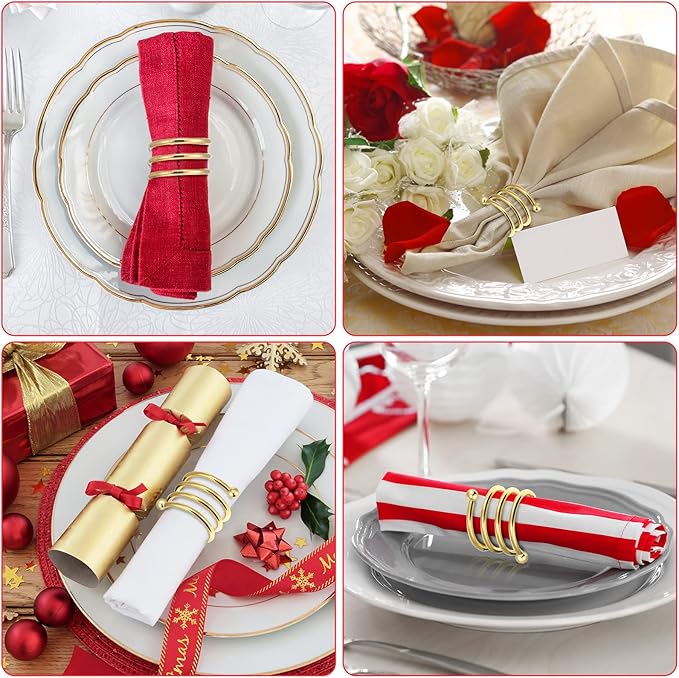 Moxweyeni 50 Pcs Gold Napkin Rings Metal Spiral Napkin Rings Round Napkin Holders Buckles DIY Cloth Napkin Holder for Christmas Thanksgiving Wedding Receptions Banquet Tables Party Decor