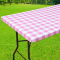 Smiry Rectangle Picnic Table Cloth, Elastic Waterproof Fitted Vinyl Tablecloths, Flannel Backed Buffalo Plaid Table Covers for Dining, Camping, Valentines(White and Pink, 24" x 48")