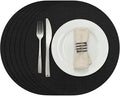 Myir JUN Round Placemats, Dual Sided Faux Leather Place Mats Set of 6 Indoor/Outdoor Non-Slip Washable Table Mats (Black, 6 Pack)