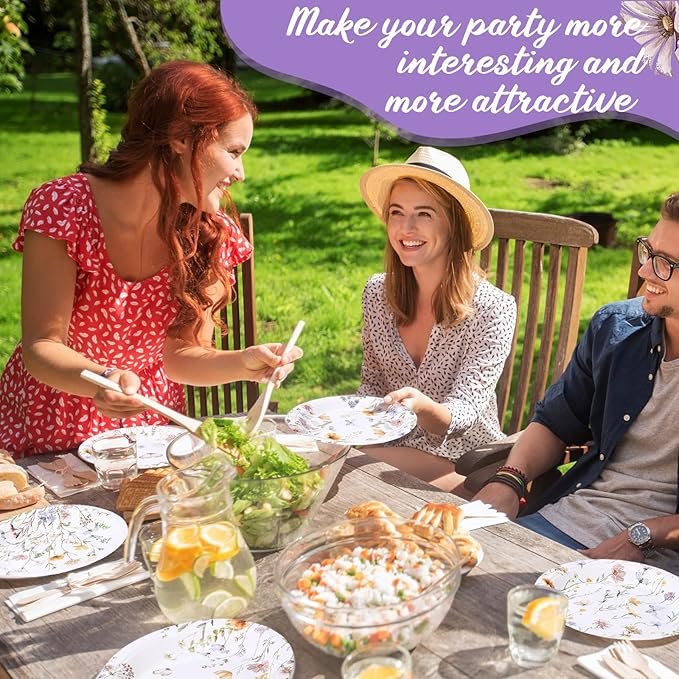 60 Pcs 7 Inch Floral Party Plates Wildflower Paper Plates Spring Summer Disposable Dinnerware Decoration for Tea Party Dinner Birthday Baby Shower Bridal Wedding Supplies