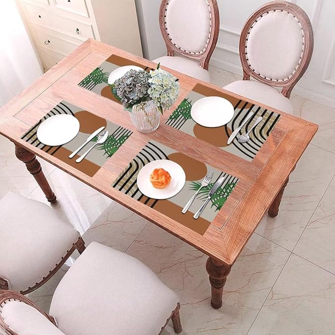 Boho Mid Century Placemats Abstract Geometric Modern Minimalist Washable Place Mats 12x18Inch for Dining Kitchen Farmhouse Decor 4 PCS