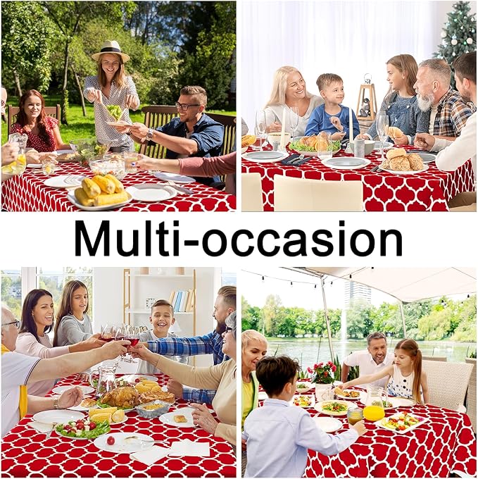 Smiry Rectangle Table Cloth, Waterproof Vinyl Tablecloth with Flannel Backing for Rectangle Tables, Wipeable Spillproof Plastic Tablecloths for Dining, Camping, Indoor and Outdoor (60"x102", Red)