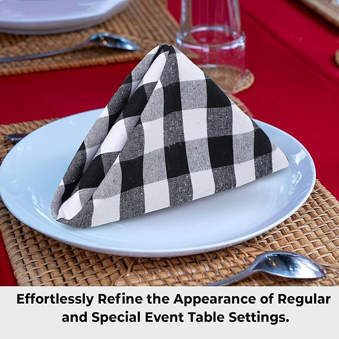 Urban Villa Cloth Napkins Set of 12 20x20 Inches 100% Cotton Napkins Cloth Washable Durable Reusable Absorbent Table Dinner Napkins Cloth for Hotel Lunch Restaurant Weddings Parties-Black white Checks