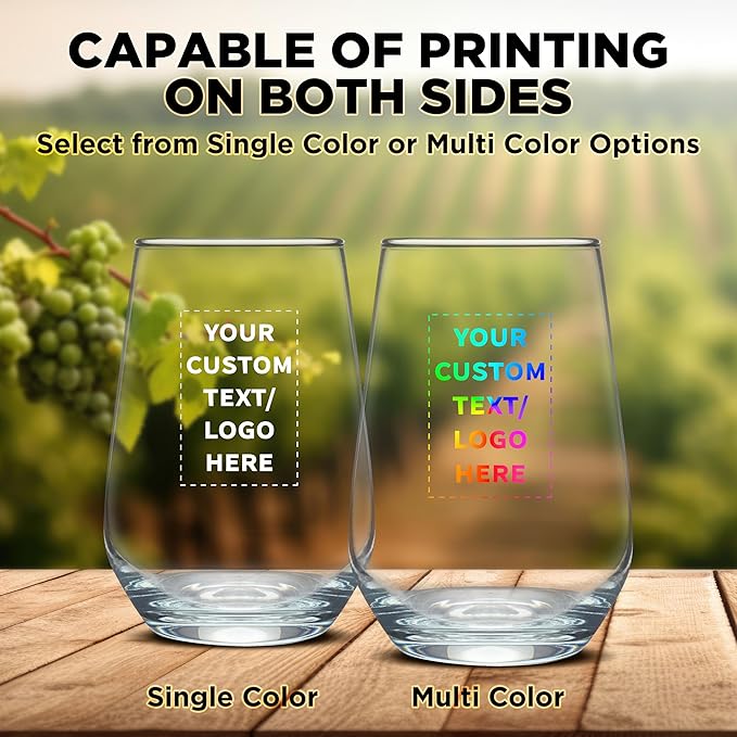 DISCOUNT PROMOS 10 Vaso Silicia Stemless Wine Glasses Set, 16 oz. - Personalized Text, Logo - Clear, Orb-Like, Thick base - Clear