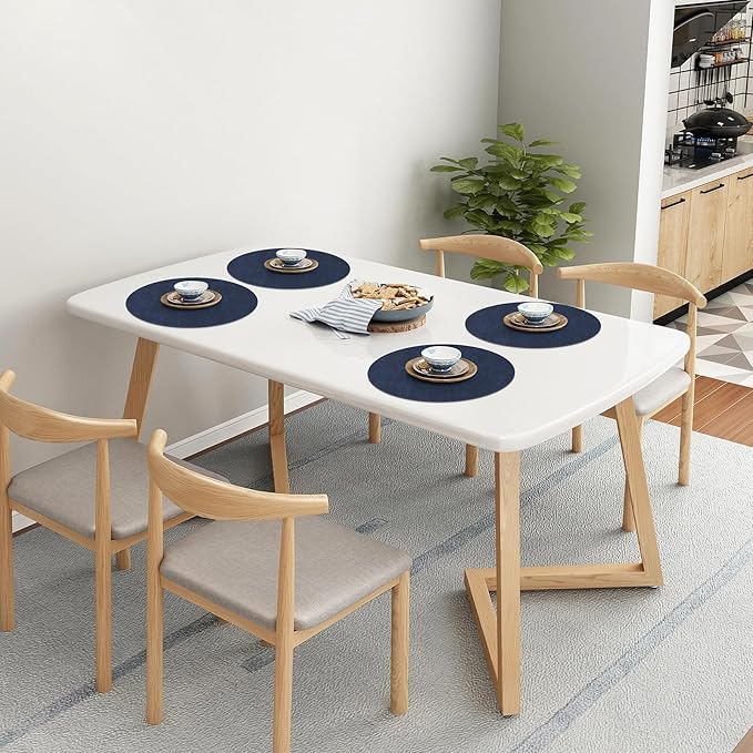 Homaxy Round Faux Leather Placemats and Coasters, Washable Dual-Side Table Mats, Wipeable Heat-Resistant Dining Place Mats for Outdoor and Indoor, Set of 8, Diameter 13 and 3.93 inch, Navy Blue