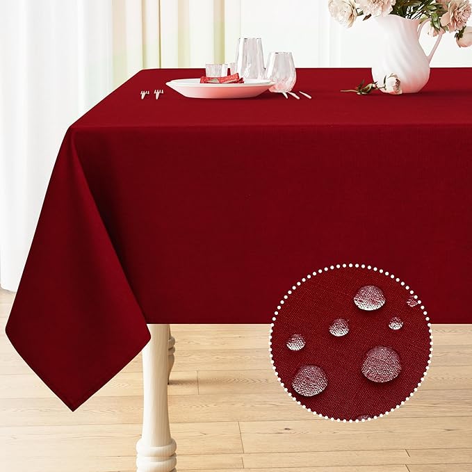 Smiry Rectangle Table Cloth Linen Textured, Waterproof Spillproof Anti-Wrinkle Burlap Tablecloth, Washable Decorative Fabric Table Cover for Dining, Party, Banquet, 60 x 120 Inch, Red