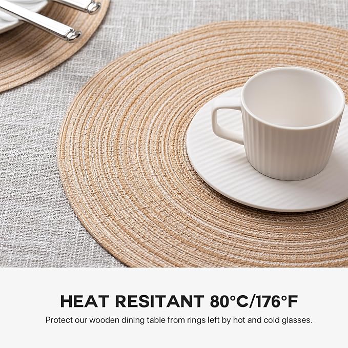 Round Placemats Set of 8 Woven Placemats Washable Braided Table Mats for Dining Table Heat Resistant Non-Slip Circle Place Mats(Beige)