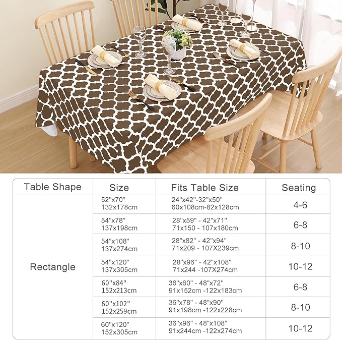 Smiry Rectangle Table Cloth, Waterproof Vinyl Tablecloth with Flannel Backing for Rectangle Tables, Wipeable Spillproof Plastic Tablecloths for Dining, Camping, Indoor and Outdoor (52"x70", Brown)