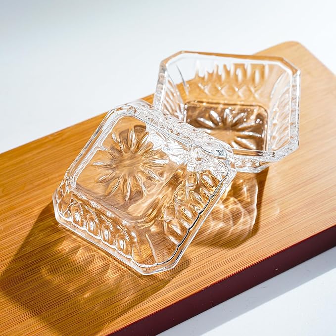 kanpura Mini Glass Bowls, Square Prep Bowl, Dishwasher Safe, Pinch Bowls for Dipping Spices Sauce, Stackable, 1.8 oz, Set of 6, (Clear)