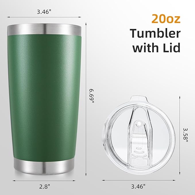 20 oz Tumbler Bulk with Lid Stainless Steel Insulated Tumblers Double Wall Vacuum Coffee Mug Powder Coated Tumbler Cups for Cold and Hot Drinks, Dark Green, 12 pack