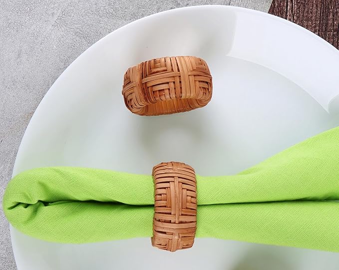 CLEENTABLE Farmhouse Napkin Rings Set of 12, Hand-Woven Napkin Ring for Table Decor, Fall Rustic Rings, Napkin Holder Buckles for Holiday Party, Easter, Birthday, Thanksgiving, Christmas (Brown)