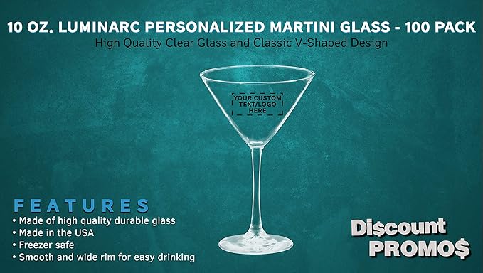 Custom Martini Glasses by ARC 10 oz. Set of 100, Personalized Bulk Pack - Perfect for Hotel, Bar, Restaurant or Lounge - Clear