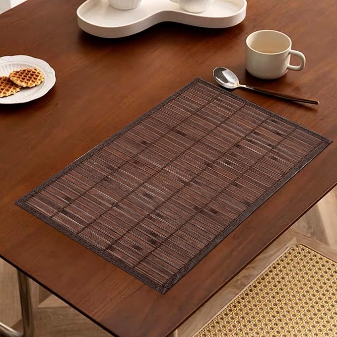 Bamboo Placemats Set of 4 Rectangular Natural Bamboo Table Mats for Dining Kitchen Table Protection Heat Resistant 17.7" W x 11.8" L Dark Brown