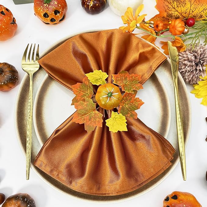 WINGFISH Fall Napkin Rings 12 Pcs Thanksgiving Napkin Rings Farmhouse Fall Pumpkin Napkin Holder for Thanksgiving Table Decorations, Fall Banquet, Holiday Dinner Party